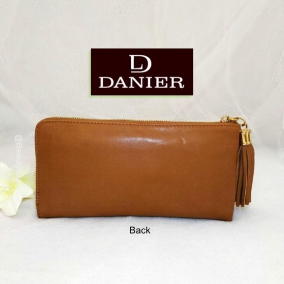 DANIER Genuine Leather Women’s Brown Zip Large Wallet Clutch Tassel Gold-tone - Picture 3 of 11